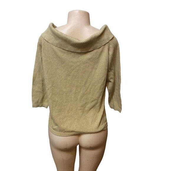 Cm Collection Women Off Shoulder Sweater Size M Gold Metallised Cotton And Polye - Picture 2 of 3